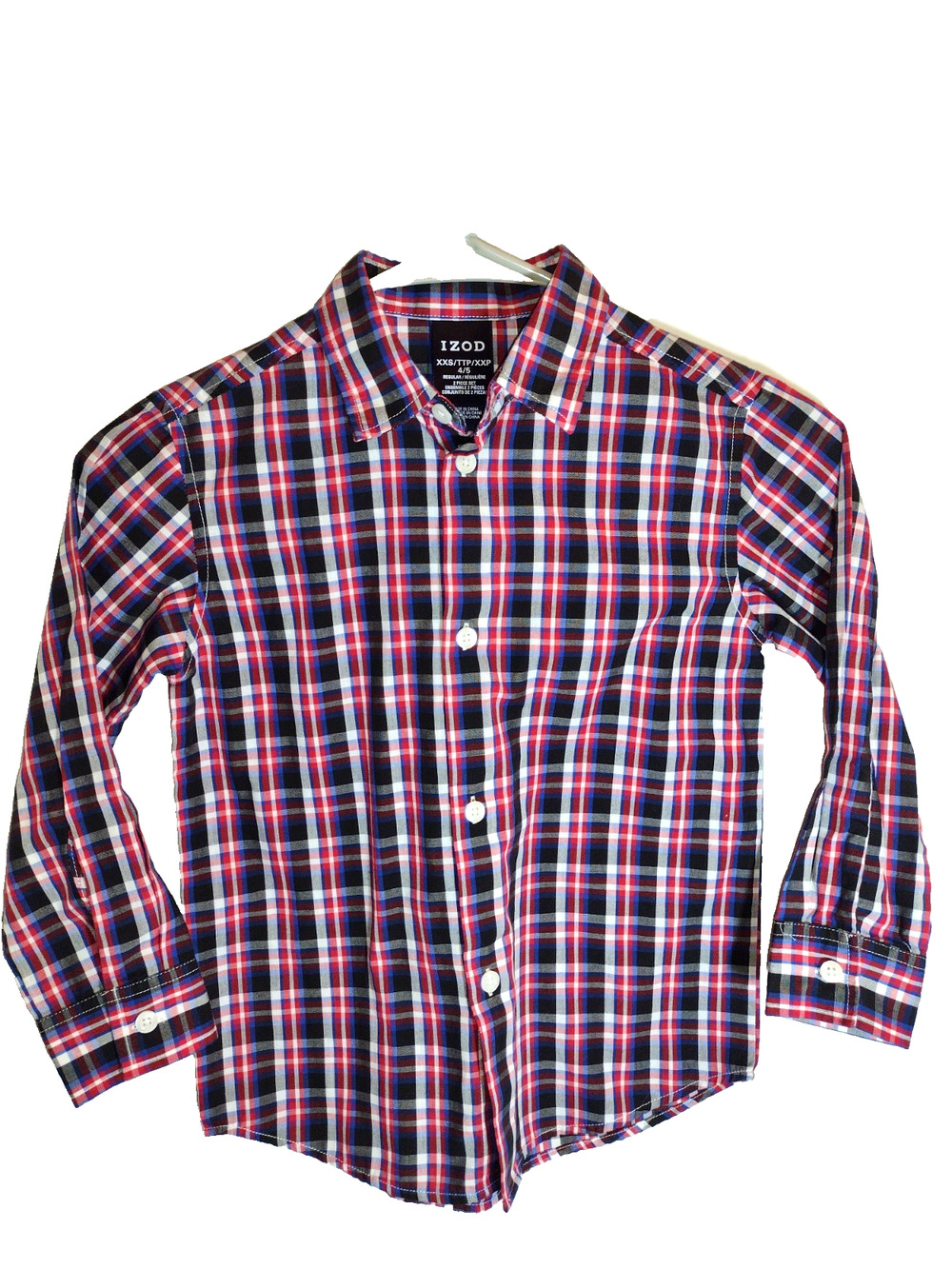 Izod Boys Plaid Button Down Shirt Long sleeve Casual Dress Top size 4/5 Red/blue